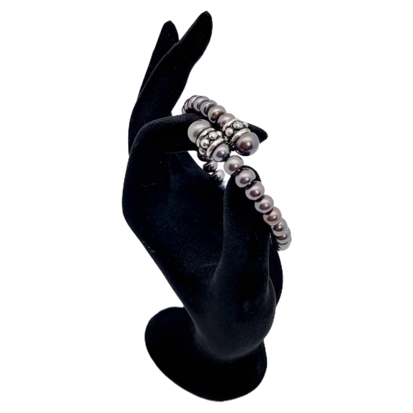Honora Peacock Grey Natural Pearl Coil Cuff Sterling Silver Beads - Picture 4 of 9